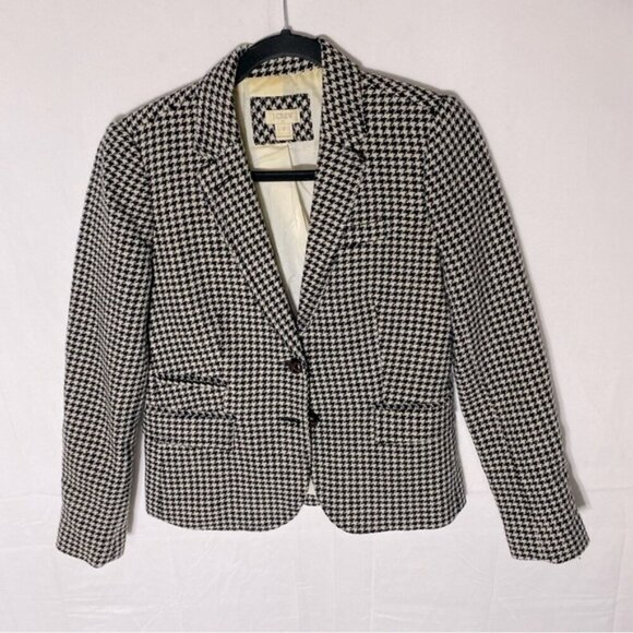 J. Crew Factory Black Cream Wool Blend Houndstooth Blazer 2 - Picture 1 of 13
